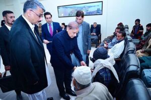 Prime Minister Muhammad Shehbaz Sharif interacting with the families of the deceased and injured in the wake of recent torrential rains and heavy snowfall.