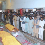 A large number of people attending the funeral prayer of nine victims of Haram Gate cylinder gas blast incident at Mohala Jawadia