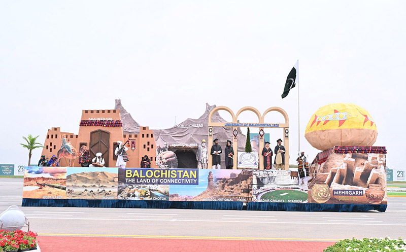 The float of Balochistan Province participates in Pakistan Day 2024 parade ceremony, at Shakarparian Parade Ground