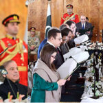 President Asif Ali Zardari administering oath of office to members of Federal Cabinet at Aiwan-e-Sadr, Prime Minister Muhammad Shehbaz Sharif was also present on the occasion