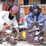 Workers making handmade traditional Balochi Chappli ahead of Eid-ul-Fitr