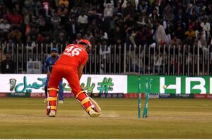 Islamabad United Haider Ali is clean bowled Multan Sultans bowler during the Pakistan Super League (PSL 9) Twenty20 cricket match between Multan Sultans and Islamabad United at Pindi Cricket Stadium