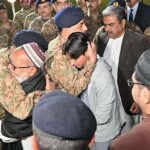 Chief of the Army Staff General Syed Asim Munir pays condolence to martyrs family after Funeral prayers of Lieutenant Colonel Syed Kashif Ali Shaheed (age: 39 years, resident of Karachi) and Captain Muhammad Ahmed Badar Shahed (age: 23 years, resident of District Talagang) who embraced martyrdom while defending their motherland against the scourge of terrorism in Mir Ali, North Waziristan District, were offered at Chaklala Garrison