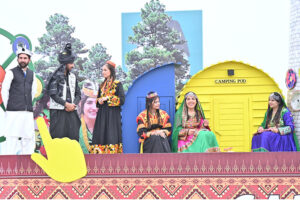 The float of Khyber Pakhtunkhwa showcases the culture of the province participates in Pakistan Day 2024 parade ceremony, at Shakarparian Parade Ground