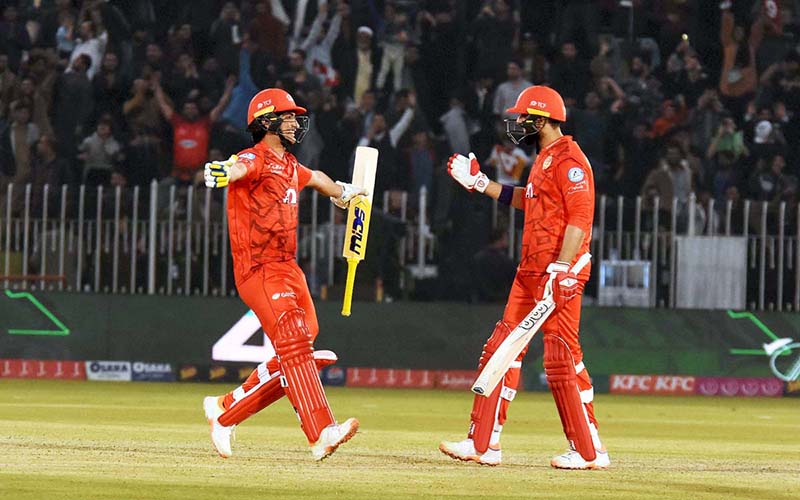 Islamabad United Haider Ali is clean bowled Multan Sultans bowler during the Pakistan Super League (PSL 9) Twenty20 cricket match between Multan Sultans and Islamabad United at Pindi Cricket Stadium