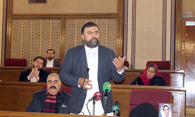 Balochistan Chief Minister Mir Sarfraz Bugti addressing during session of Balochistan Assembly