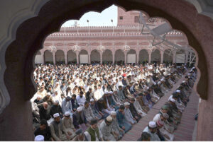 Muslim worshipers offer first Congregation Prayer (Friday prayers) during the Islamic holy fasting month of Ramadan at Historical Mosque Masjid Wazir Khan.