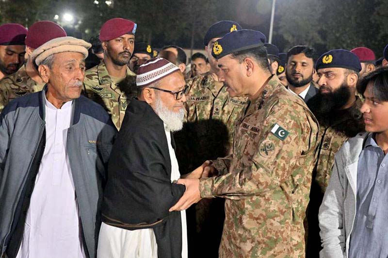 Chief of the Army Staff General Syed Asim Munir pays condolence to martyrs family after Funeral prayers of Lieutenant Colonel Syed Kashif Ali Shaheed (age: 39 years, resident of Karachi) and Captain Muhammad Ahmed Badar Shahed (age: 23 years, resident of District Talagang) who embraced martyrdom while defending their motherland against the scourge of terrorism in Mir Ali, North Waziristan District, were offered at Chaklala Garrison