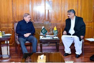 Prime Minister Muhammad Shehbaz Sharif meets with Prime Minister of Azad Jammu and Kashmir Chaudhry Anwaar-ul-Haq