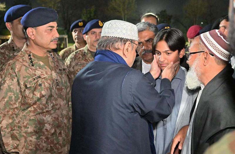 President of Pakistan Asif Ali Zardari and Chief of the Army Staff General Syed Asim Munir  pays condolence to martyrs family after Funeral prayers of Lieutenant Colonel Syed Kashif Ali Shaheed (age: 39 years, resident of Karachi) and Captain Muhammad Ahmed Badar Shahed (age: 23 years, resident of District Talagang) who embraced martyrdom while defending their motherland against the scourge of terrorism in Mir Ali, North Waziristan District, were offered at Chaklala Garrison