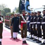 President Dr Arif Alvi being presented with the farewell Guard of Honour, at Aiwan-e-Sadr