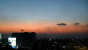 An eye-catching view of the first crescent moon of Ramzan ul Mubarak sighting on the horizon