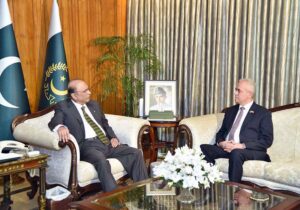 The Ambassador of Palestine to Pakistan, Ahmed Jawad Rabei, calls on President Asif Ali Zardari, at Aiwan-e-Sadr.