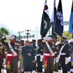 President Dr Arif Alvi being presented with the farewell Guard of Honour, at Aiwan-e-Sadr