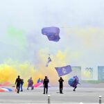 Pakistan Army paratroopers showing their skills, participate in Pakistan Day 2024 parade ceremony, at Shakarparian Parade Ground
