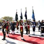 President Dr Arif Alvi being presented with the farewell Guard of Honour, at Aiwan-e-Sadr