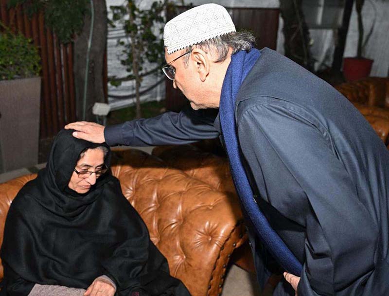 President of Pakistan Asif Ali Zardari pays condolence to martyrs family after Funeral prayers of Lieutenant Colonel Syed Kashif Ali Shaheed (age: 39 years, resident of Karachi) and Captain Muhammad Ahmed Badar Shahed (age: 23 years, resident of District Talagang) who embraced martyrdom while defending their motherland against the scourge of terrorism in Mir Ali, North Waziristan District, were offered at Chaklala Garrison