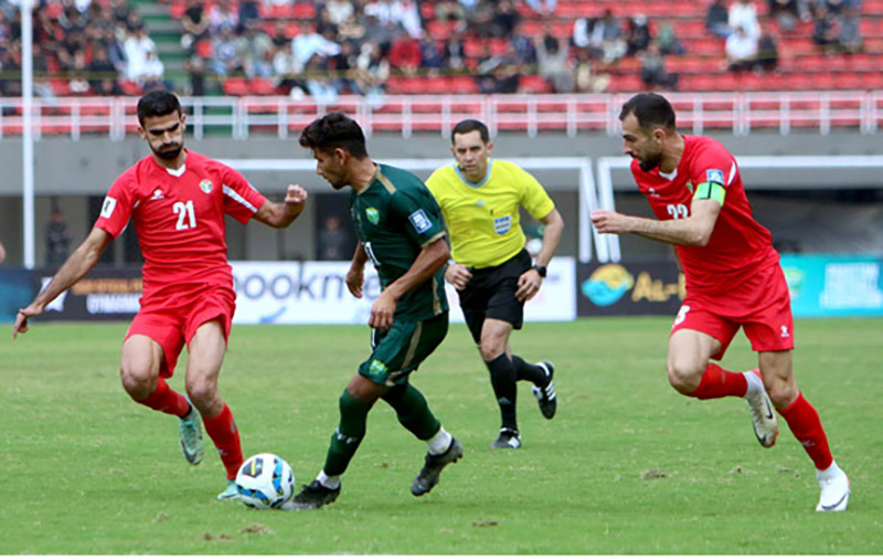 FIFA World Cup 2026 qualifier football match is being played between Pakistan and Jordan teams at the Jinnah Sports Stadium