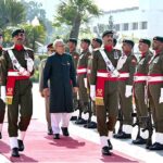 President Dr Arif Alvi being presented with the farewell Guard of Honour, at Aiwan-e-Sadr