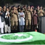 Funeral prayers of Lieutenant Colonel Syed Kashif Ali Shaheed (age: 39 years, resident of Karachi) and Captain Muhammad Ahmed Badar Shahed (age: 23 years, resident of District Talagang) who embraced martyrdom while defending their motherland against the scourge of terrorism in Mir Ali, North Waziristan District, were offered at Chaklala Garrison