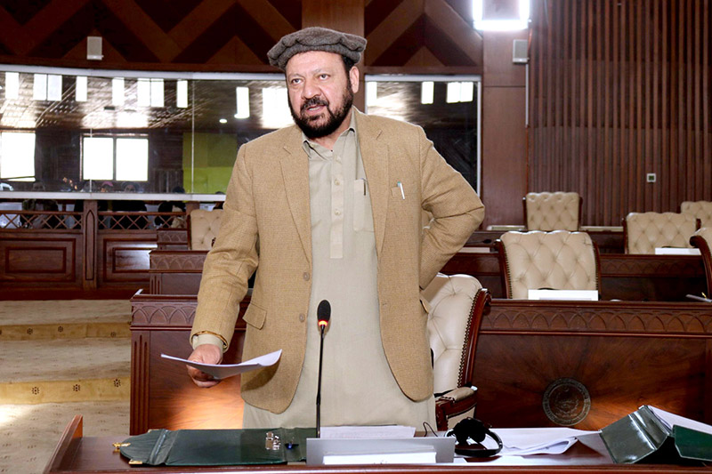 Chief Minister Gilgit-Baltistan Haji Gulbar Khan addressing during the 1st sitting of 18th Assembly session of Gilgit-Baltistan Assembly under the chair of Speaker Gilgit-Baltistan Assembly Nazir Ahmad Advocate