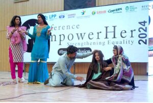 Founder South and Central Asia SRHR CEE Innovation Hub, Ms. Prakriti Dhakal addressing during the conference EmpowerHer 2024 in connection with International Women's Day at Jinnah Auditorium.