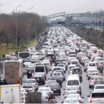 A massive traffic jam on Islamabad Expressway near Faizabad