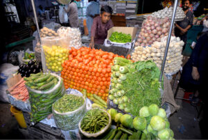 A vendor displaying vegetables to attract the customer during Holy Month of Ramazan.