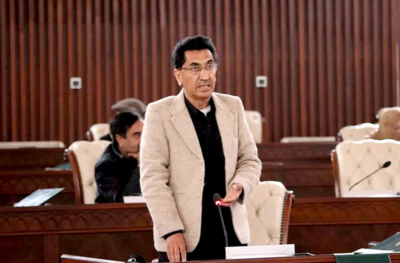 Minister Finance Gilgit-Baltistan Engineer Ismail speaks during the 18th Assembly session of Gilgit-Baltistan Assembly under the chair of Speaker Gilgit-Baltistan Assembly Nazir Ahmad Advocate