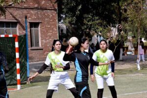 Students participating in 1st match during 34th Handball Championship at GCWUS.