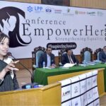 Founder South and Central Asia SRHR CEE Innovation Hub, Ms. Prakriti Dhakal addressing during the conference EmpowerHer 2024 in connection with International Women's Day at Jinnah Auditorium.