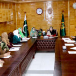 Secretary Home Gilgit-Baltistan Ali Asghar and Inspector General of Police Gilgit-Baltistan Afzal Mehmood Butt briefs members of the Women's Caucus of Gilgit-Baltistan Assembly regarding Falak Noor case