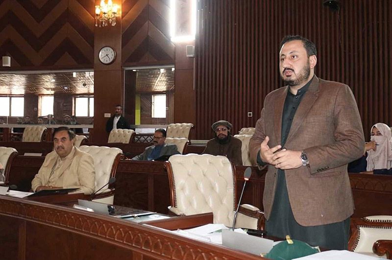 Minister Health Gilgit-Baltistan, Syed Sohail Abbas addressing during the 18th Assembly session of Gilgit-Baltistan Assembly under the chair of Speaker Gilgit-Baltistan Assembly Nazir Ahmad Advocate