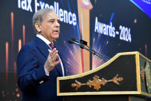 Prime Minister Muhammad Shehbaz Sharif addresses the ceremony of the Tax Excellence Awards 2024