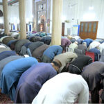 People praying first Tarawih in congregation in Gol Chowk Masjid as the crescent moon sighted in the country