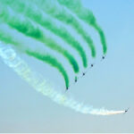 Pakistan Air Force fighter aircrafts demonstrate aerobic feats participating in Pakistan Day 2024 parade ceremony, at Shakarparian Parade Ground