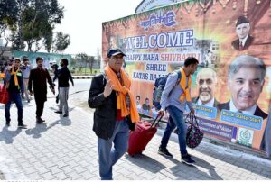 Hindu pilgrims enter in Pakistan through Wagah border to participate in Maha Shivratri (night of Shiva) celebrations at the Katasraj Temple in Potohar area of Punjab.