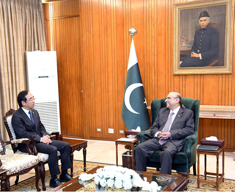 The Ambassador of Japan to Pakistan, Mitsuhiro Wada calls on President Asif Ali Zardari, at Aiwan-e-Sadr