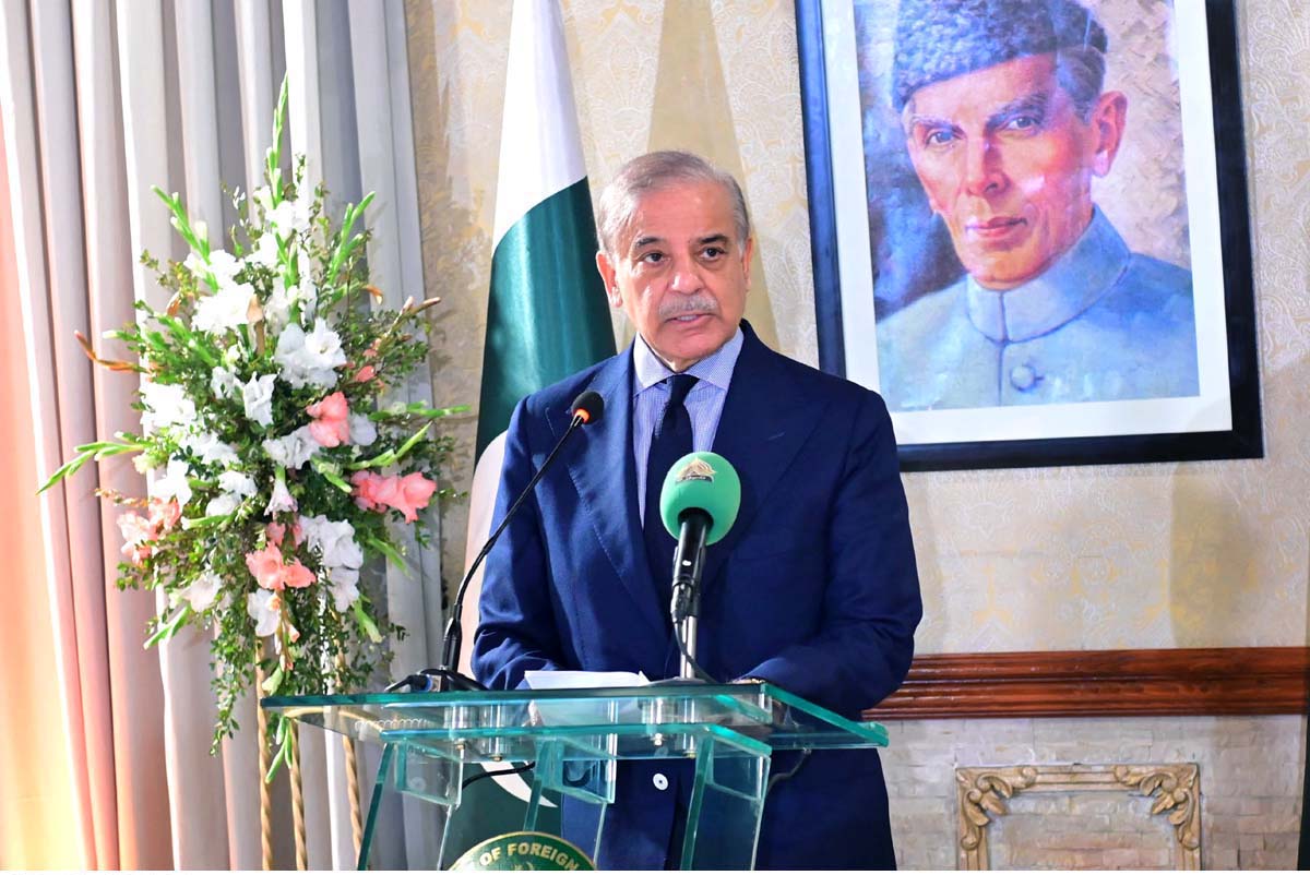 Prime Minister Muhammad Shehbaz Sharif addresses the inter-faith iftar dinner ceremony hosted by the Ministry of Foreign Affairs