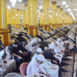 People praying first Tarawih in congregation in New Memon Masjid as the crescent moon sighted in the country