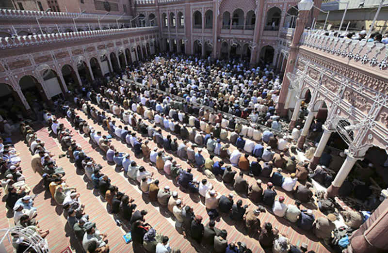 People offering second Namaz-e-Jumma at Sunehri Masjid during Holy Fasting Month of Ramzan ul Mubarak