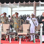 President of Pakistan Asif Ali Zardari , Prime Minister Muhammad Shehbaz Sharif and Chairman Joint Chiefs of Staff Committee along with Tri-Services Chiefs at Pakistan Day Parade 2024