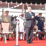 President of Pakistan Asif Ali Zardari , Prime Minister Muhammad Shehbaz Sharif and Chairman Joint Chiefs of Staff Committee along with Tri-Services Chiefs at Pakistan Day Parade 2024