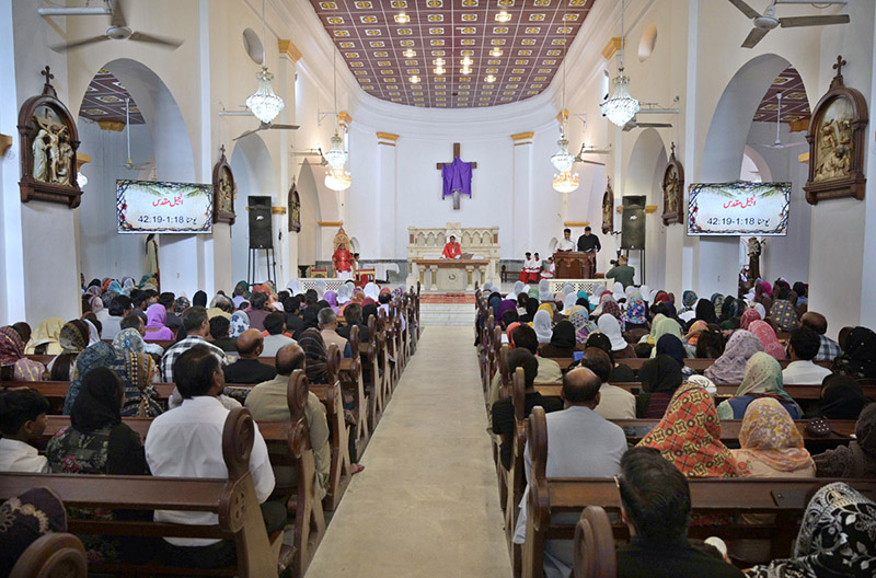 Pakistani Catholic Christians attend the prayer at Cathedral Church to mark ' Good Friday' event