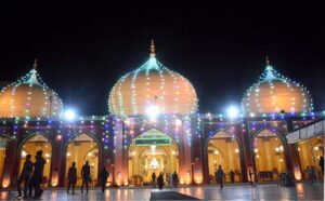 People praying first Tarawih in congregation in New Memon Masjid as the crescent moon sighted in the country