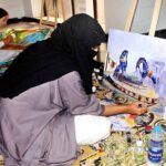 Students participating in painting competition organized by the Punjab Arts Council Multan