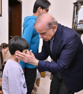 Prime Minister Muhammad Shehbaz Sharif offers condolences to the family of Lt. Colonel Syed Kashif Ali Shaheed at their residence in Chaklala