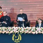 President Dr. Arif Alvi administering the oath of office to Mian Muhammad Shehbaz Sharif as the Prime Minister of the Islamic Republic of Pakistan at Aiwan-e-Sadr