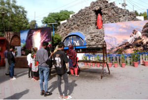 Christian community members performing religious rituals on Good Friday Day at Sun Church.