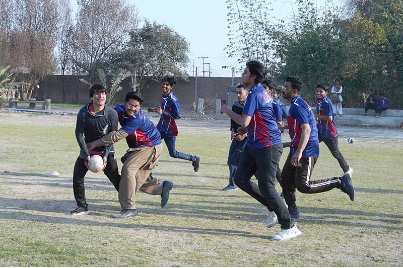 Students participating in a rugby game during the Annual Sports Festival 2024 of STAK group of Colleges